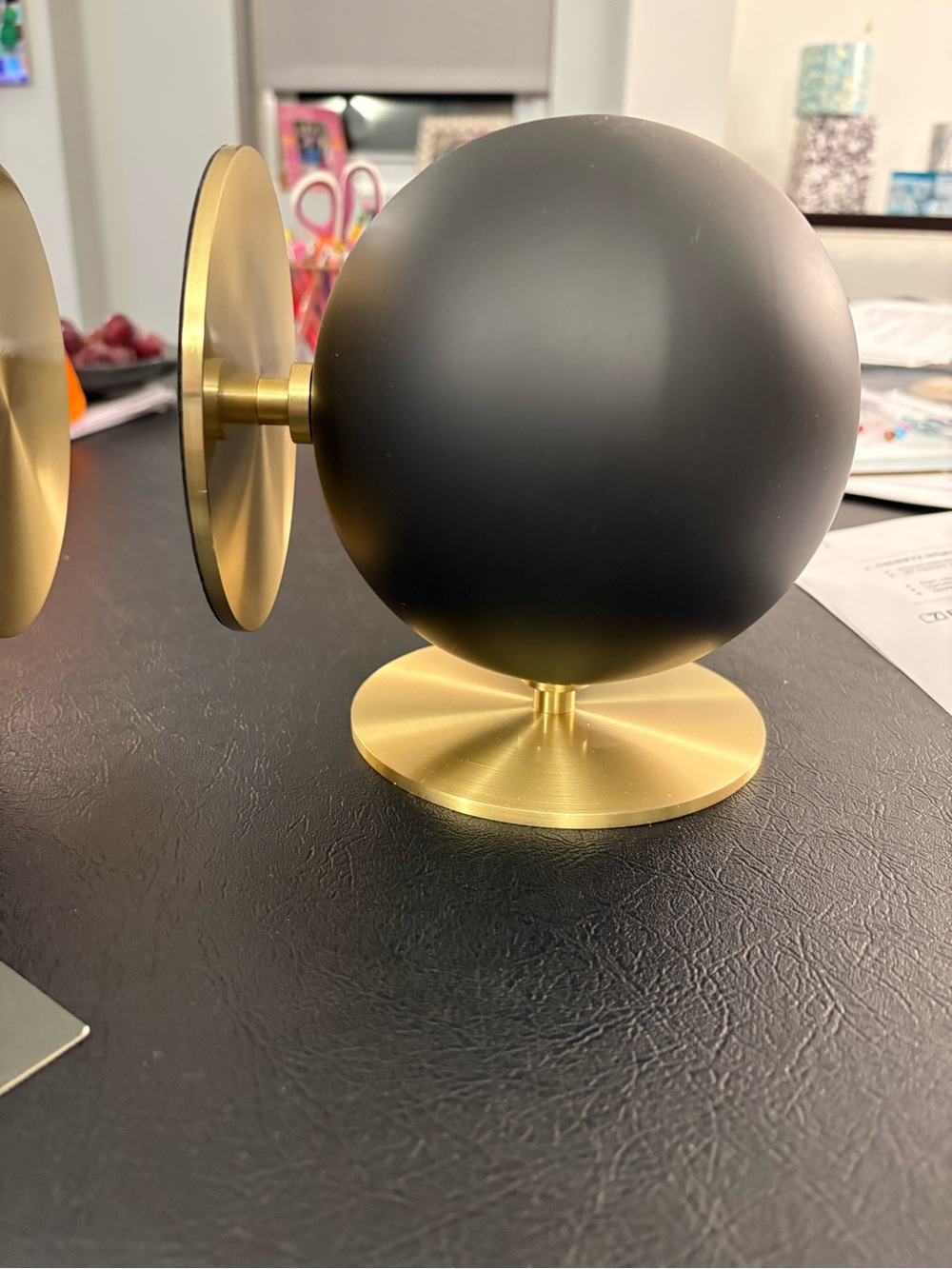 Regina-Andrew Black Spherical Bookends with Brass Discs - Picture 6 of 7
